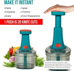 700ML Manual Hand Press Vegetable Chopper | 3 Blade Food Cutter for Quick Onion, Vegetable & Fruit Chopping - Image 3
